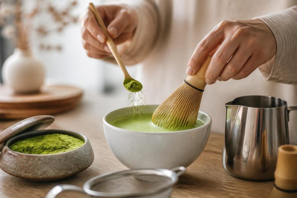 Matcha latte maison : doser et fouetter comme un barista